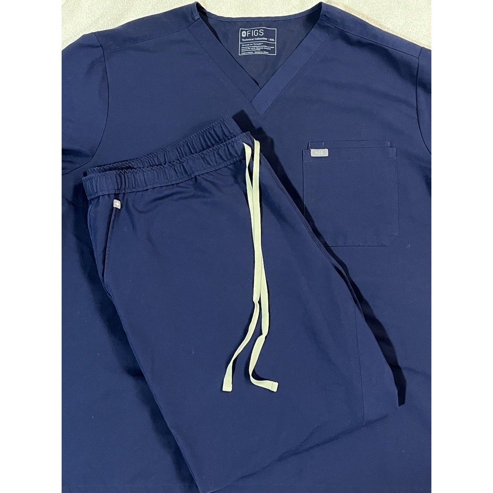 FIGS Leon Three Pocket Scrub Top 6XL Tansen Jogger Pants 5XL/T Navy Scrub Set